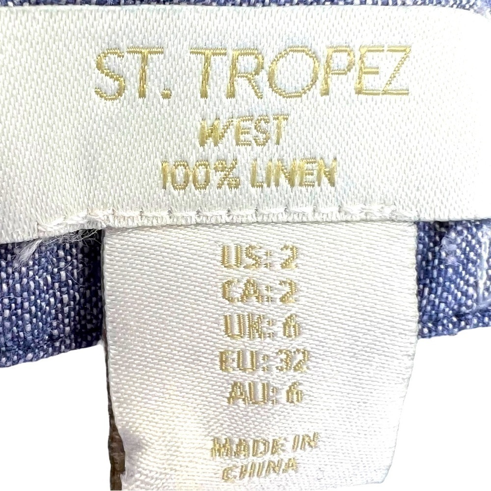 St Tropez West Linen Chambray Jumpsuit Cropped Wide Leg Denim Blue Pockets Sz 2 - Picture 12 of 14